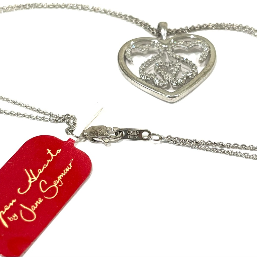 Jane Seymour Open Hearts Heart-Shaped Family Diamond Necklace Silver - Picture 3 of 4